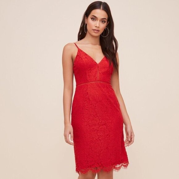 ASTR The Label Lace Red Dress Size Large - Picture 1 of 8
